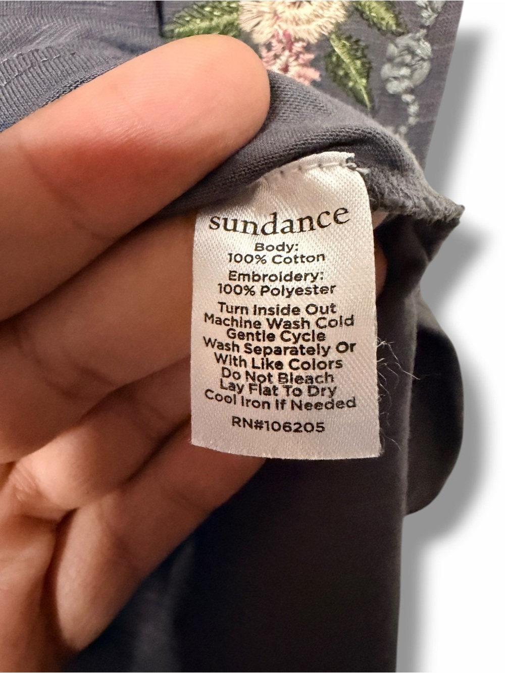 Sundance Blackpearl Gray Glacier Garden V-Neck Floral Embroidered Top Medium - Picture 9 of 9